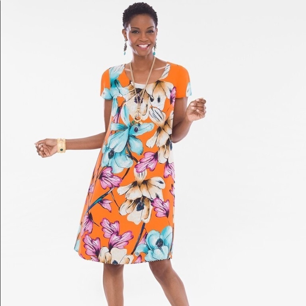 NWT CHICOS | Orange Floral Leopard Shift Dress